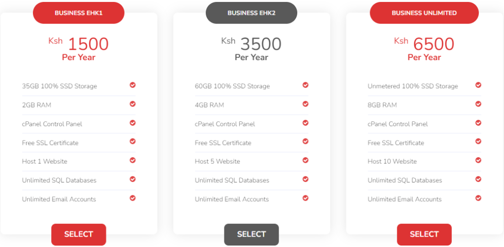 This is the hosting package for EHost one of the Best Web Hosting Companies in Kenya