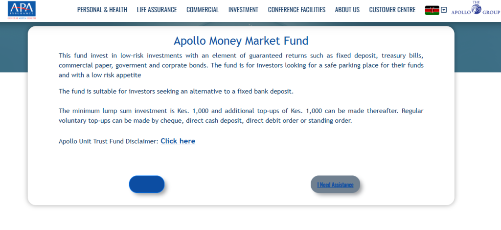 This is an image of Apollo Money Market Fund Website