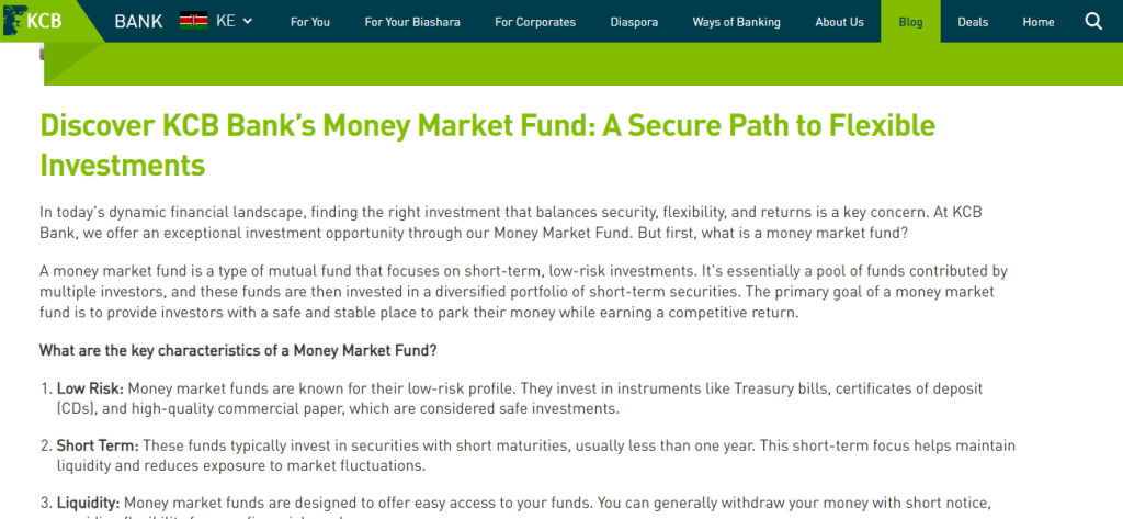 This is an image of KCB Money Market Fund Website